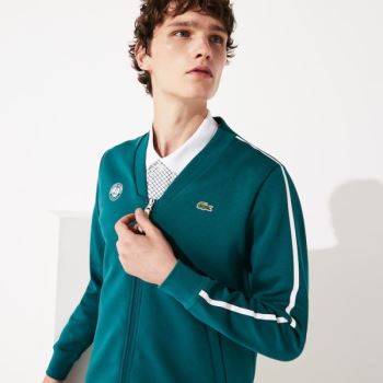 Lacoste SPORT Roland Garros V-Neck Zip Sweatshirt Pánské - Mikiny Zelene / Bílé / Červené | CZ-9y5pc